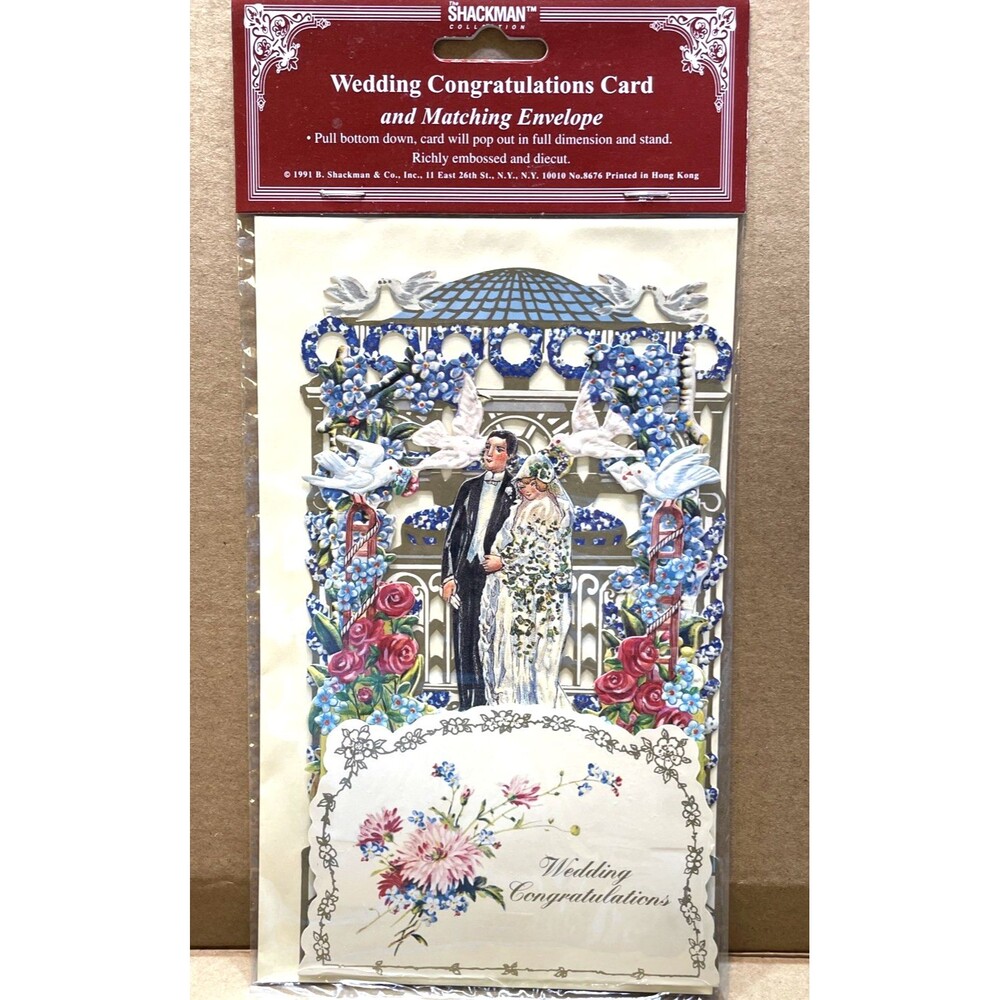 Vintage 3D Wedding Card Embossed With Envelope